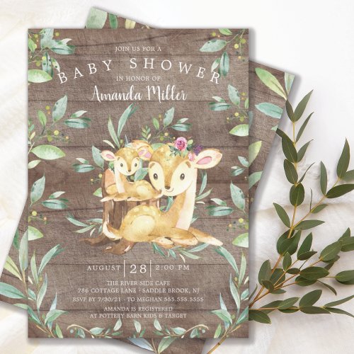 Rustic Baby Deer and Mom Baby Shower Invitation