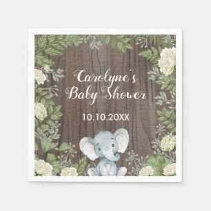 Rustic Baby Elephant / Botanical Greenery / Safari Napkins
