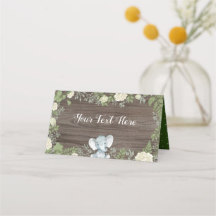 Rustic Baby Elephant / Jungle Safari Greenery Place Card