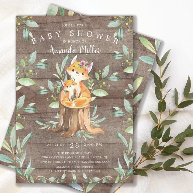 Rustic Baby Fox and Mom Baby Shower Invitation (Creator Uploaded)