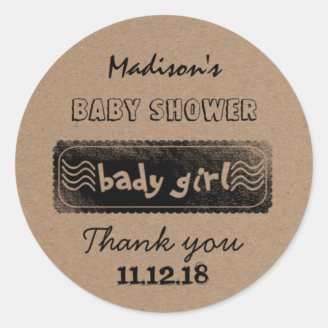 Rustic | Baby Girl | Baby Shower Thank You Classic Round Sticker (Front)