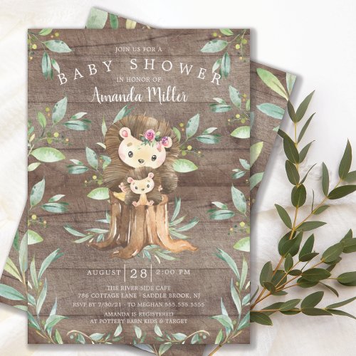 Rustic Baby Hedgehog and Mom Baby Shower  Invita Invitation