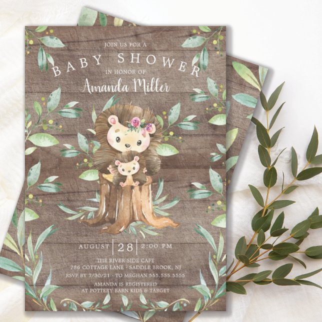 Rustic Baby Hedgehog and Mom Baby Shower  Invita Invitation (Creator Uploaded)