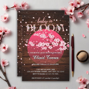 Rustic Baby in Bloom Sakura Cherry Blossom Invitation