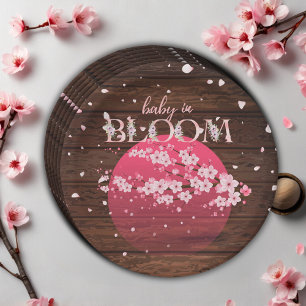 Rustic Baby in Bloom Sakura Cherry Blossom Paper Plates