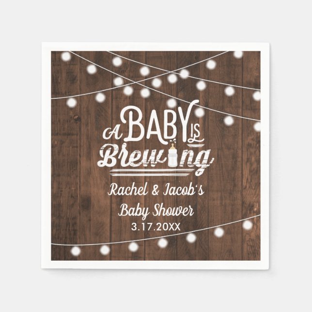 Rustic Baby is Brewing Baby Shower Napkins (Front)