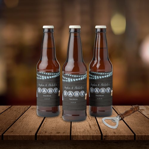 Rustic Baby Is Brewing Blue Baby Shower Beer Bottle Label