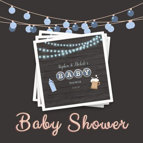 Rustic Baby Is Brewing Blue Baby Shower Napkins