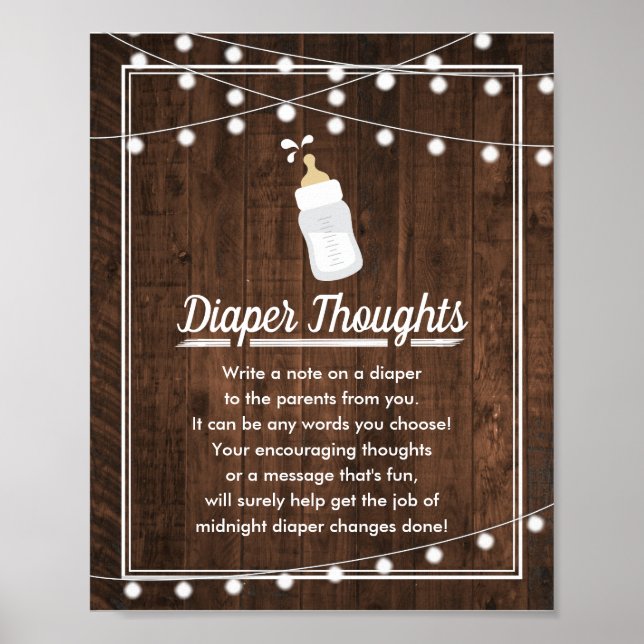 Rustic Baby is Brewing Diaper Thoughts Baby Shower Poster (Front)