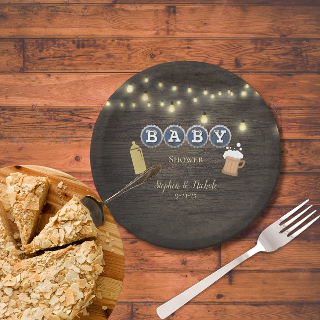 Rustic Baby Is Brewing Gold Baby Shower Paper Plates (Creator Uploaded)