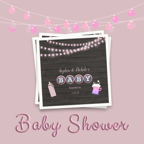Rustic Baby Is Brewing Pink Baby Shower Napkins