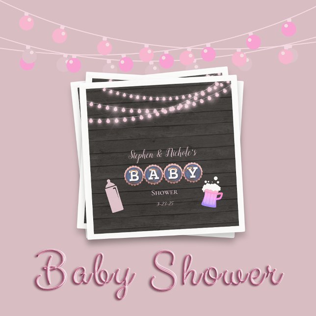 Rustic Baby Is Brewing Pink Baby Shower Napkins (Creator Uploaded)