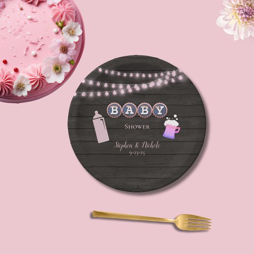 Rustic Baby Is Brewing Pink Baby Shower Paper Plates
