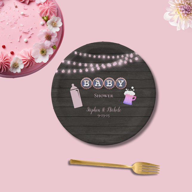 Rustic Baby Is Brewing Pink Baby Shower Paper Plates (Creator Uploaded)