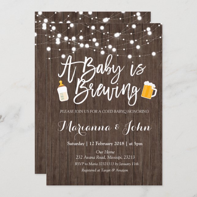Rustic Baby is brewing shower invitation (Front/Back)