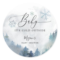 Rustic Baby It's Cold Outside Blue Baby Shower Classic Round Sticker