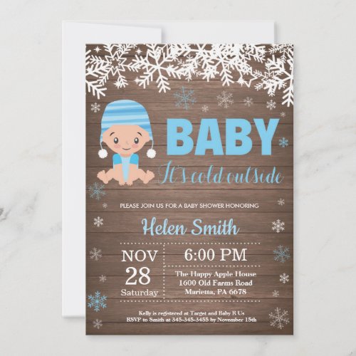 Rustic Baby its Cold Outside Boy Baby Shower Invitation