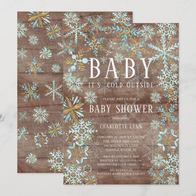 Rustic Baby It's Cold Outside Boys Baby Shower Invitation (Front/Back)