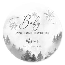 Rustic Baby It's Cold Outside Gray Baby Shower  Classic Round Sticker