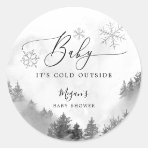 Rustic Baby It's Cold Outside Gray Baby Shower  Classic Round Sticker