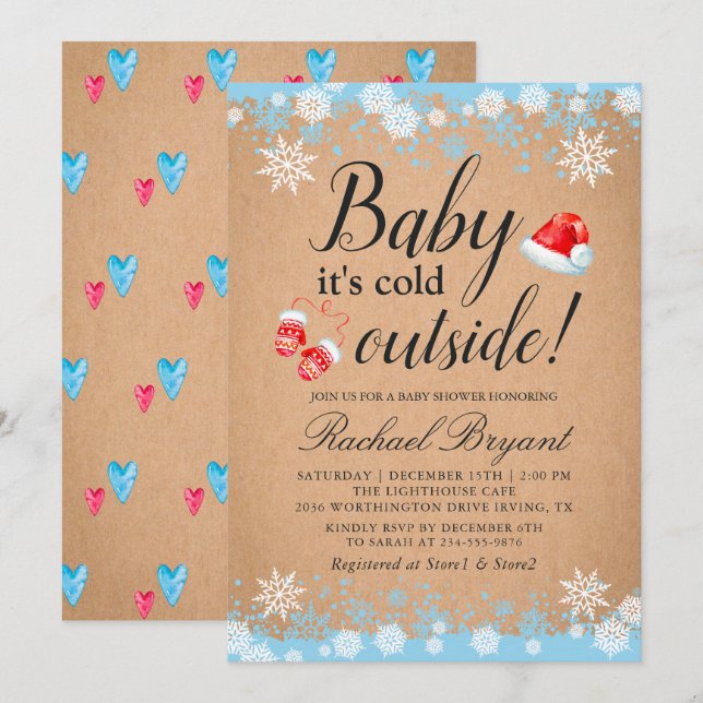 Rustic Baby Its Cold Outside Holiday Baby Shower Invitation (Front/Back)