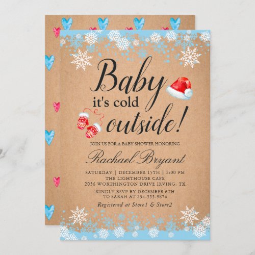 Rustic Baby Its Cold Outside Holiday Baby Shower Invitation