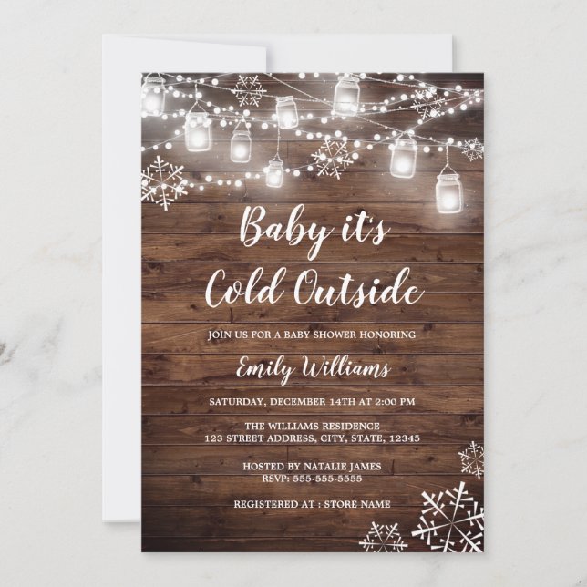 Rustic Baby it's Cold Outside Winter Baby Shower Invitation (Front)