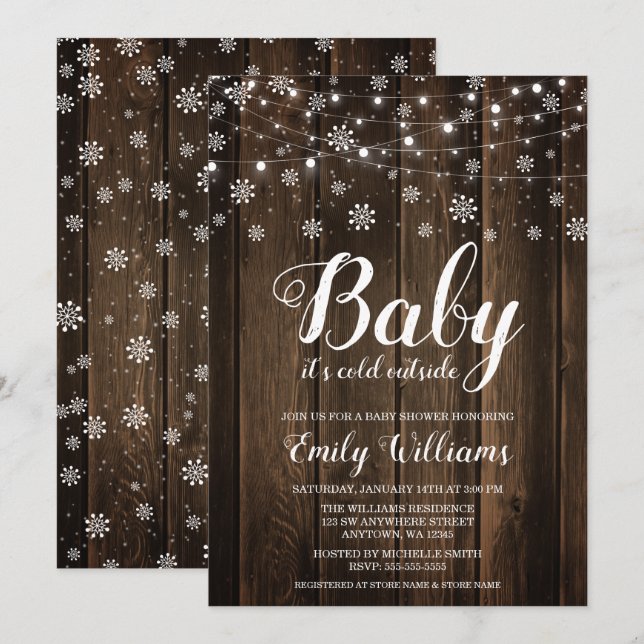 Rustic Baby It's Cold Outside Winter Baby Shower Invitation (Front/Back)