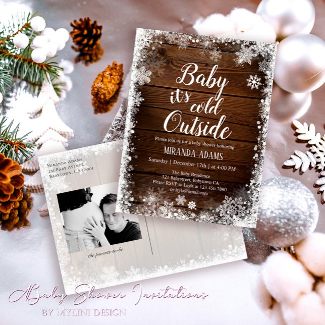 Rustic Baby it's cold outside Winter Baby Shower Invitation Postcard (Creator Uploaded)