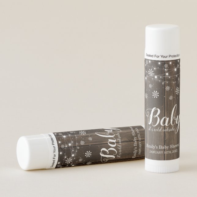 Rustic Baby It's Cold Outside Winter Baby Shower Lip Balm (Front)