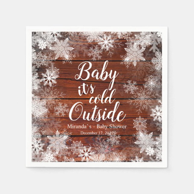 Rustic Baby it's cold outside Winter Baby Shower Napkins (Front)