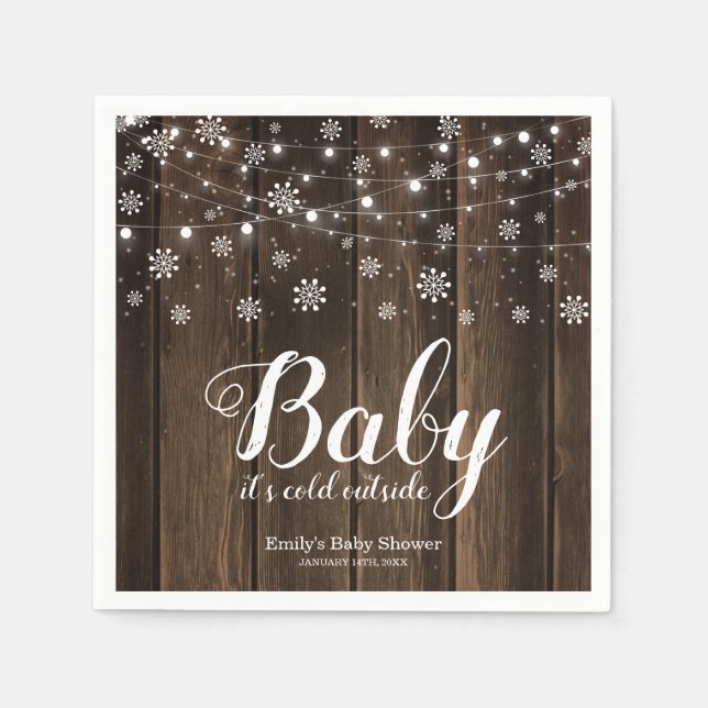 Rustic Baby It's Cold Outside Winter Baby Shower Paper Napkins (Front)