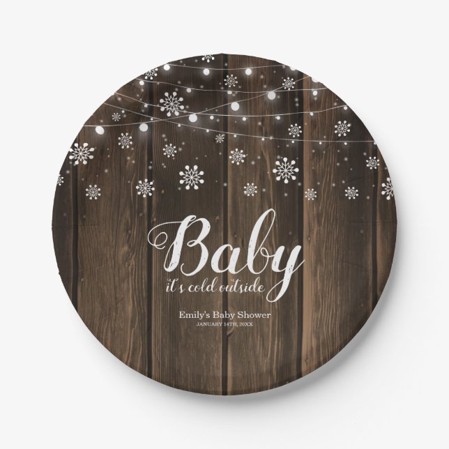 Rustic Baby It's Cold Outside Winter Baby Shower Paper Plates (Front)