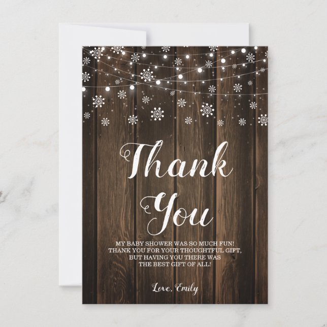 Rustic Baby It's Cold Outside Winter Thank You Card (Front)