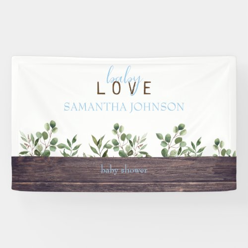 Rustic Baby Love Wood Blue Baby Boy Shower Banner