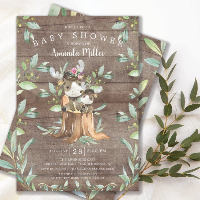 Rustic Baby Moose and Mom Baby Shower Invitation