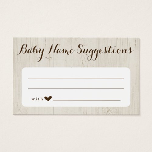 Rustic Baby Name Suggestions Card for Baby Shower