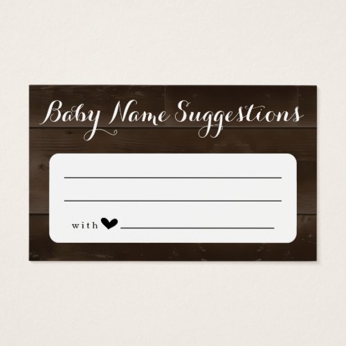 Rustic Baby Name Suggestions Card for Baby Shower - A wonderfully rustic backdrop for your shower guests to write baby name suggestions.