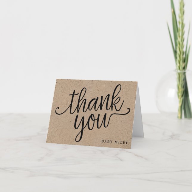 Rustic Baby Note, Kraft, Gender Neutral Letterpress Thank You Card (Front)