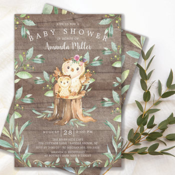 Rustic Baby Owl And Mom Baby Shower Invitation by invitationstop at Zazzle