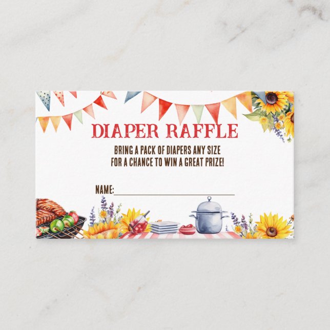 Rustic BABY-Q Barbecue Picnic Diaper Raffle Enclosure Card (Front)
