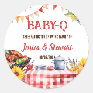 Rustic BABY-Q Barbecue Picnic Sunflower Plaid Classic Round Sticker