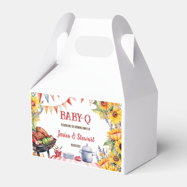 Rustic BABY-Q Barbecue Picnic Sunflower Plaid Favor Boxes (Front Side)