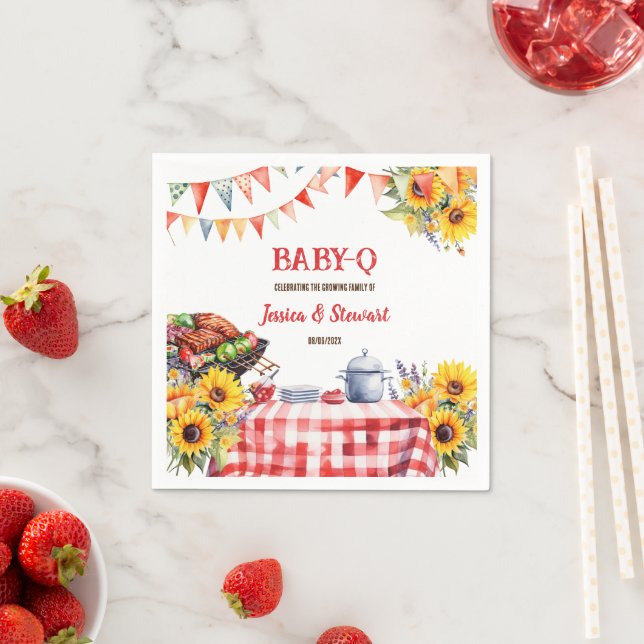 Rustic BABY-Q Barbecue Picnic Sunflower Plaid Napkins (Insitu)