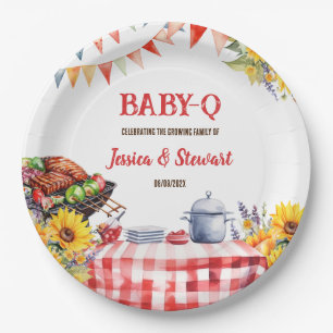 Rustic BABY-Q Barbecue Picnic Sunflower Plaid Paper Plates