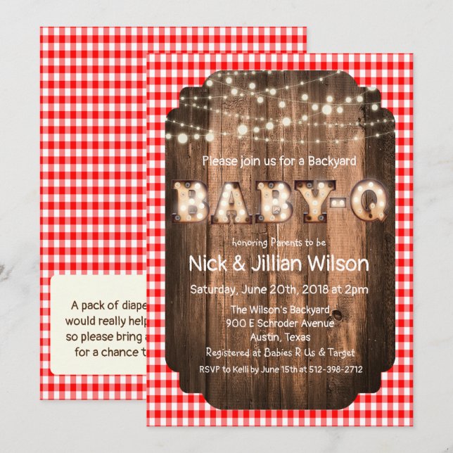 Rustic Baby Q BBQ Baby Shower Invitation (Front/Back)