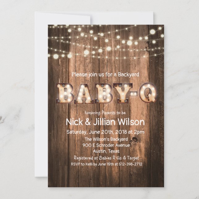Rustic Baby Q BBQ Baby Shower Invitation (Front)