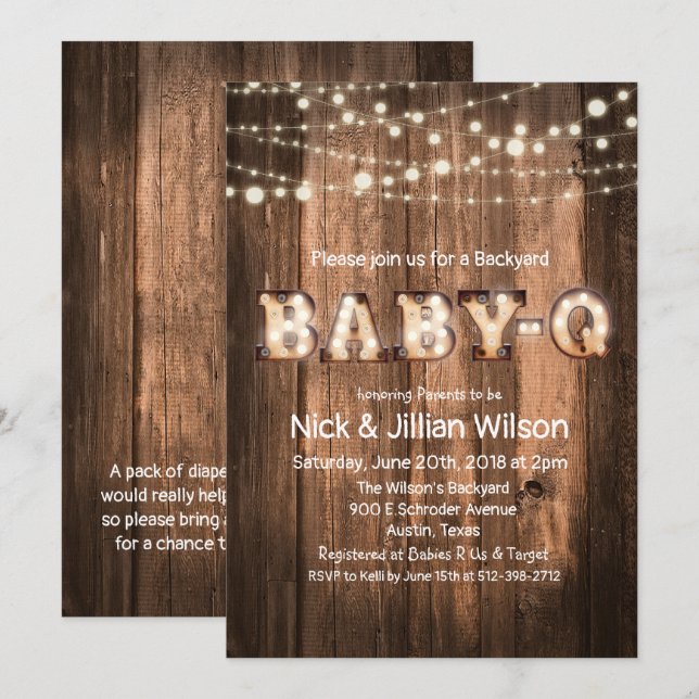 Rustic Baby Q BBQ Baby Shower Invitation (Front/Back)