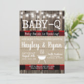 Rustic Baby-Q BBQ Buffalo Plaid Couples Shower Invitation (Standing Front)