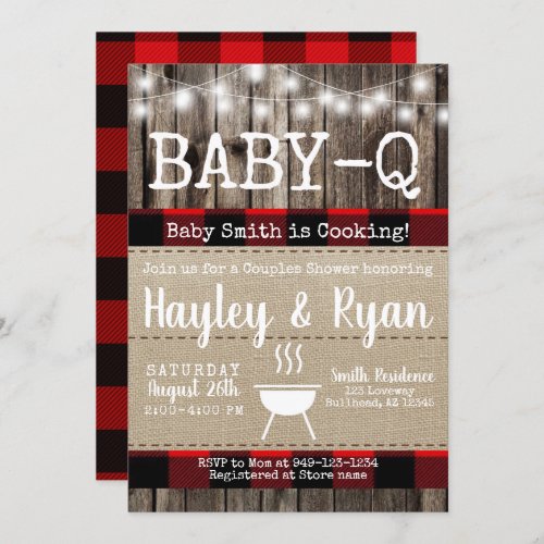 Rustic Baby_Q BBQ Buffalo Plaid Couples Shower Invitation